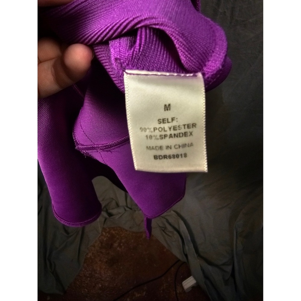 Baicpo Purple Peplum Bandage Dress Mermaid Ruffle Hem Midi Cocktail BDR68018 M - Picture 3 of 4